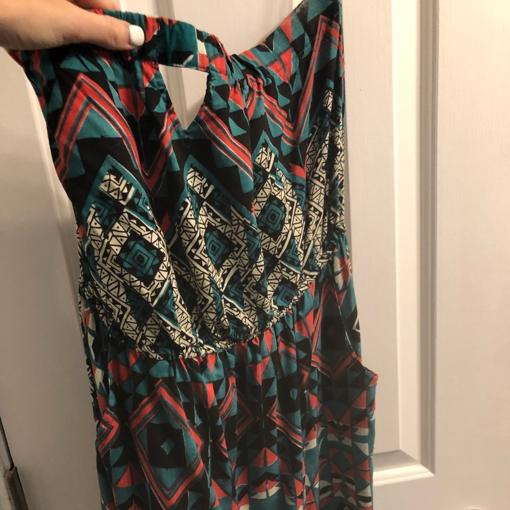 Aztec print strapless dress with pockets